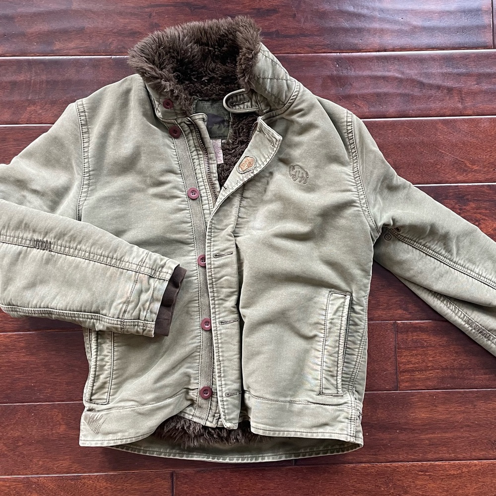 Buffalo by David Bitton Military Olive Green Zipper and Button Up Jacket Large